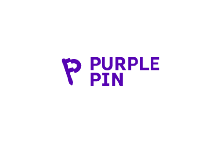 Purple Pin logo - Purple 'P' flag and logo in bold purple font
